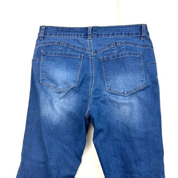 Wax Jeans Skinny Cuffed Distressed Women's size 14 Medium Wash Blue Denim Jeans - Picture 4 of 4